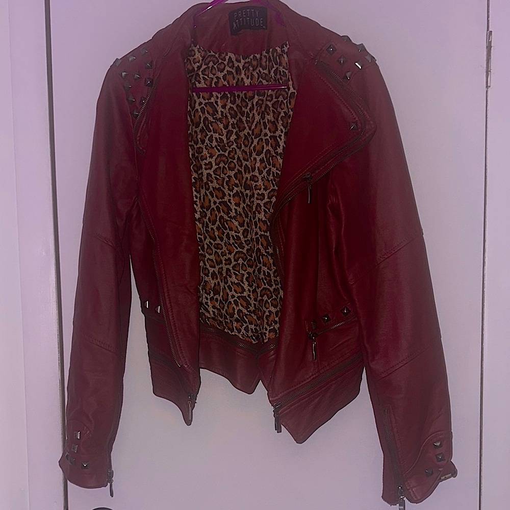 Pretty Attitude Red Studded Leather Jacket XL